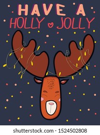 invitation card - scandinavian  Cozy Winter holiday season. Cute illustration and Christmas typography in Hygge style. Vector. Isolated. Poster design