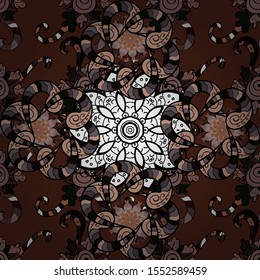 For invitation card, scrapbook, banner, postcard, magic, carpet, tile or lace. Decorative vector ornate colored mandala icon isolated for card, colored Mandala on a brown, black and neutral colors.