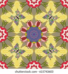 For invitation card, scrapbook, banner, postcard, tattoo, yoga, boho, magic, carpet, tile or lace. Decorative vector ornate colored mandala icon isolated for card, colored Mandala on a background.