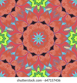 For invitation card, scrapbook, banner, postcard, tattoo, yoga, boho, magic, carpet, tile or lace. Decorative vector ornate colored mandala icon for card, colored Mandala on a colorful background.