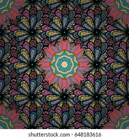 For invitation card, scrapbook, banner, postcard, tattoo, yoga, boho, magic, carpet, tile or lace. Decorative vector ornate colored mandala icon isolated for card, colored Mandala on a blue background