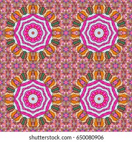 Invitation Card, Scrapbooking. Christmas Card Mandala Design. Colored over colorfil. Vintage pattern. Decorative Indian Round Mandala on colorfil background. Islam, Arabic, Indian, Turkish, Pakistan.