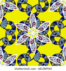 Invitation Card, Scrapbooking. Colored over blue. Vintage pattern. Decorative Indian Round Mandala on a white background. Islam, Arabic, Indian, Turkish, Pakistan. Christmas Card Mandala Design.