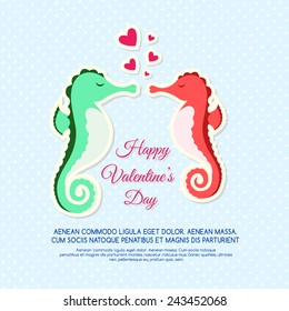 Invitation card with seahorse for Valentines day.