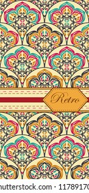 Invitation Card with seamless retro pattern, stylish design. Seamless background, Can be used as wallpaper, cover, textile ornament etc.
