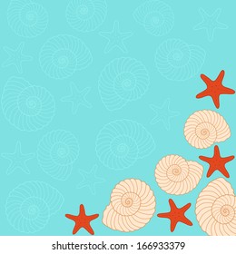 Invitation card with seashells and star fish