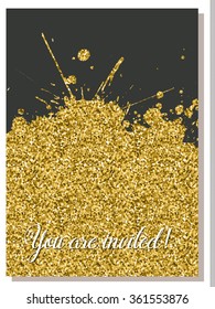 Invitation Card set design in gold, white & black. Save the Date, Thank You or Greeting card template for Special Occasions, life events & announcements. Sample text. Layered, editable design.