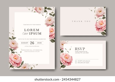 Invitation Card Set Template with Beautiful Floral Design