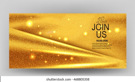 Invitation card with sparkling gold fabric. Vector illustration