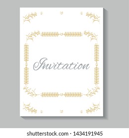 invitation card with square frame leafs golden calligraphy