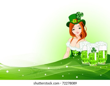 Invitation card to the St. Patrick?s Day with beautiful waitress