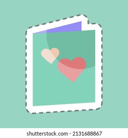 Invitation Card Sticker in trendy line cut isolated on blue background