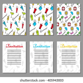 Invitation card with summer themes. Vector illustration.