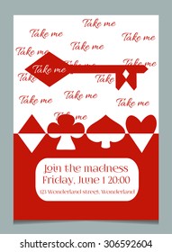 Invitation card "Take me key" from Wonderland.  Printable Vector Illustration for Graphic Projects, Parties, Scrapbooking and the Internet. Invitation Card for a Theme Party