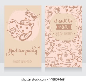 invitation card for tea party or cute business cards for tea room, vector illustration
