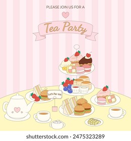 invitation card for tea party, vector illustration