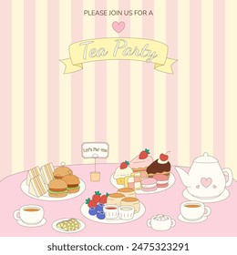 invitation card for tea party, vector illustration