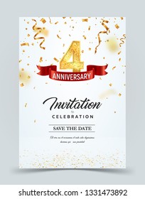Invitation card template of 4 years anniversary with abstract text vector illustration. Greeting card template svg