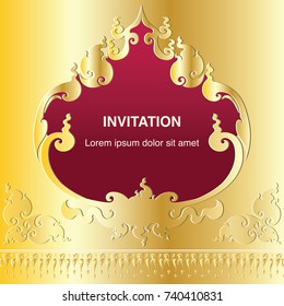invitation card template, background and frame border vector design decoration floral vintage art in gold color tone illustration eps 10
