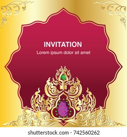 invitation card template, background and frame border vector design decoration in gold color classic art illustration EPS 10