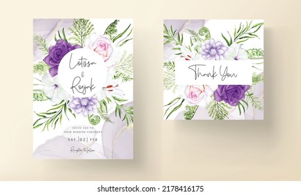 invitation card template with beautiful purple floral