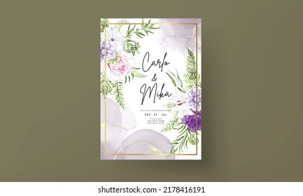 invitation card template with beautiful purple floral