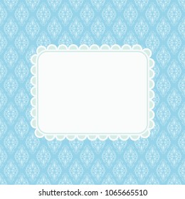 Invitation card template with blank space for text on blue damask background. Vector illustration 