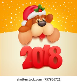 Invitation card template with cartoon dog character 2018. Vector illustration