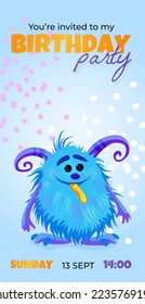 invitation card template with cute cartoon Monster