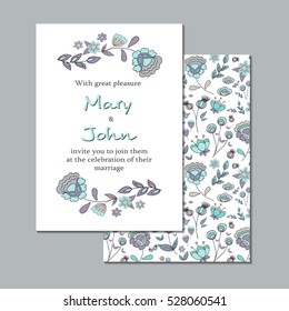 Invitation or Card template. Decorative floral background. Luxury postcard for Wedding, Bridal, Valentine's day, greeting cards, Birthday Invitations beautiful flowers
Floral seamless pattern. 