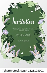 Invitation card template design, posters, banners, paper cut style. Vector illustration. - Vector