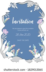 Invitation card template design, posters, banners, paper cut style. Vector illustration. - Vector