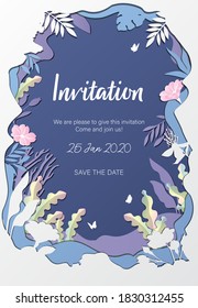 Invitation card template design, posters, banners, paper cut style. Vector illustration. - Vector
