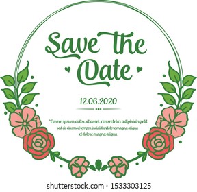 Invitation card template design save the date, with beautiful rose wreath frame. Vector