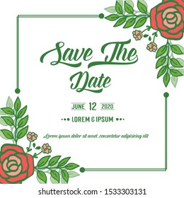 Invitation card template design save the date, with beautiful rose wreath frame. Vector