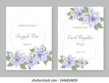 Invitation card template design vector background with purple flowers bouquet, Beautiful floral and leaf branch, decorative vertical rectangle frame.Greeting card for wedding, congratulation concepts.