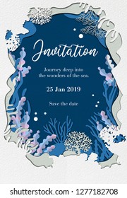 Invitation card template design,posters, banners, flyers in paper cut style. Vector illustration.