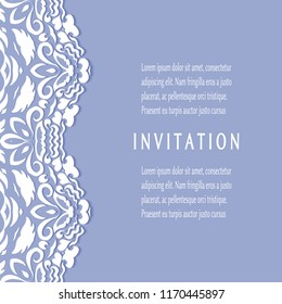 Invitation or Card template with doodle border, cutout paper, frame element. Decorative hand drawn background for Wedding, Valentine's day, Birthday greeting cards. Stylized floral ornament