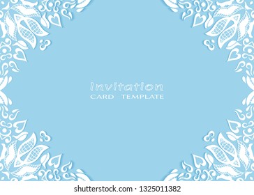 Invitation or Card template with doodle frame border,  hand drawn floral elements. Decorative openwork filigree art background for Wedding, Valentine's day greeting card, Birthday Invitation