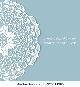 Invitation or Card template with doodle frame border,  hand drawn floral elements. Decorative openwork filigree art background for Wedding, Valentine's day greeting card, Birthday Invitation