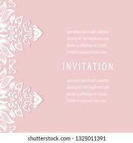 Invitation or Card template with doodle frame border,  hand drawn floral elements. Decorative openwork filigree art background for Wedding, Valentine's day greeting card, Birthday Invitation