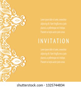 Invitation or Card template with doodle frame border, hand drawn floral elements. Decorative openwork filigree art background for Wedding, Valentine's day greeting card, Birthday Invitation