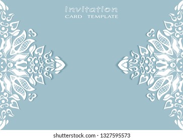 Invitation or Card template with doodle frame border, hand drawn floral elements. Decorative openwork filigree art background for Wedding, Valentine's day greeting card, Birthday Invitation