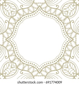 Invitation or Card template with doodle lace border frame, mandala element. Decorative graphic line art background. Tribal ethnic arabic, indian, turkish, mexican ornament