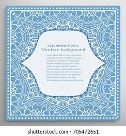 Invitation or Card template with doodle lace pattern and panel for the text. Decorative abstract geometric line background for Wedding, Valentine's day, greeting cards, Birthday Invitations