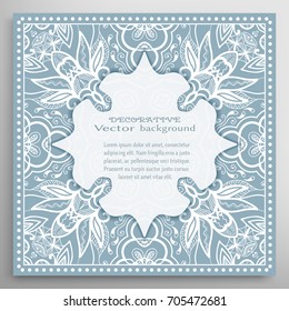 Invitation or Card template with doodle lace pattern and panel for the text. Decorative abstract geometric line background for Wedding, Valentine's day, greeting cards, Birthday Invitations