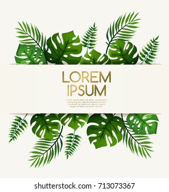 Invitation Card Template with Exotic Tropical Leaves : Vector Illustration