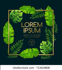 Invitation Card Template with Exotic Tropical Leaves : Vector Illustration
