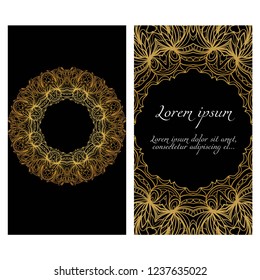 Invitation or Card template with floral frame pattern. For Wedding, greeting cards, Birthday Invitation. The front and rear side. Vector illustration.