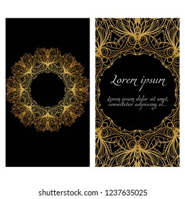 Invitation or Card template with floral frame pattern. For Wedding, greeting cards, Birthday Invitation. The front and rear side. Vector illustration.